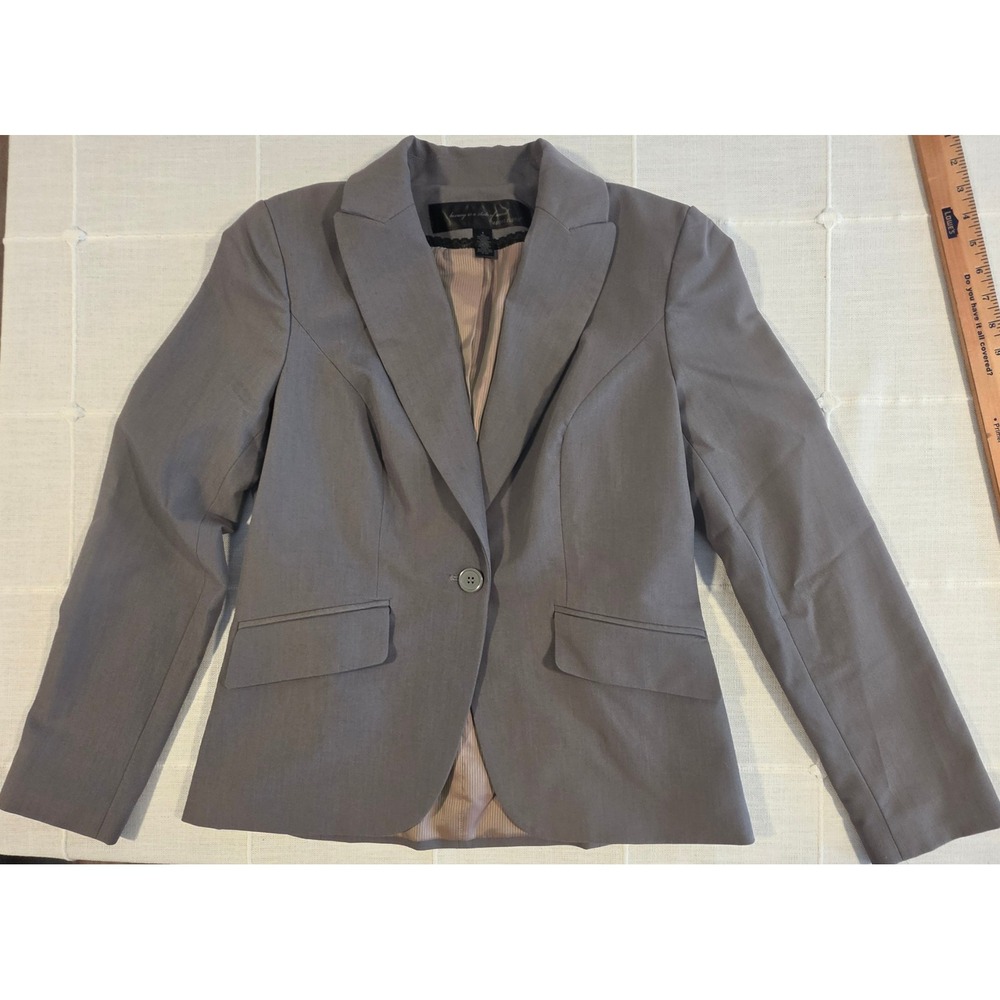 Apostrophe Womens Gray Single Button Blazer Career Office Jacket Size 6